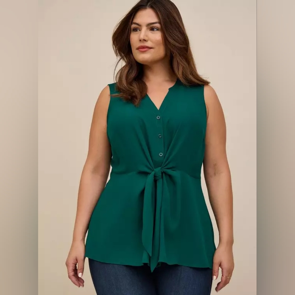 Peplum Georgette Button-Front Tie-Front Blouse - PLUS SIZE 00/ M/L / 10 (D6-6)